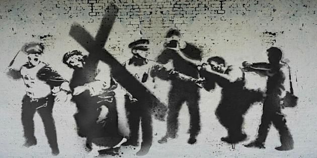 murales comparso a Londra nel 2013 durante i giorni di Pasqua sullo stile del celebre street artist Bansky